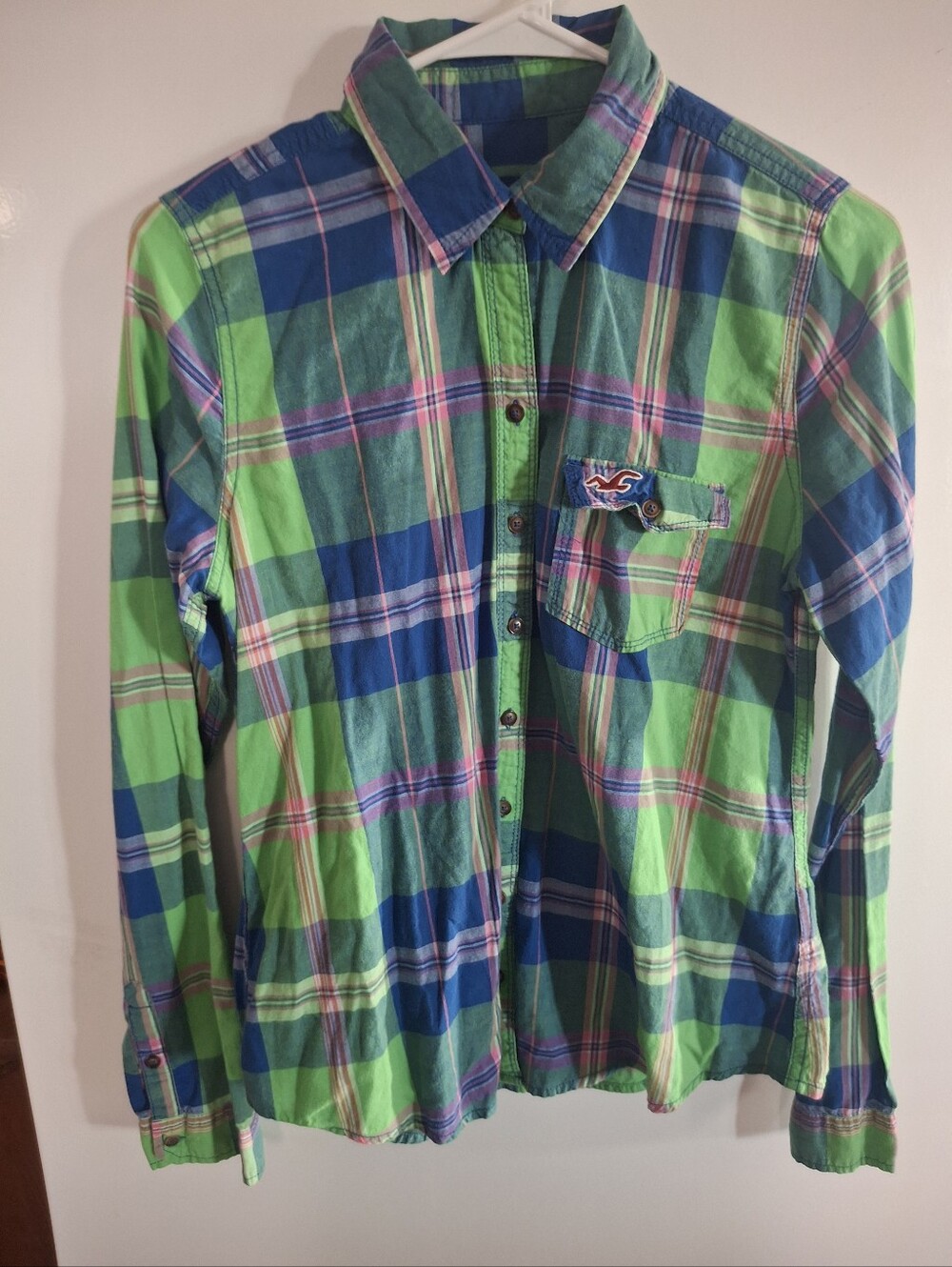 Hollister Green Blue Plaid Button-Down Shirt
